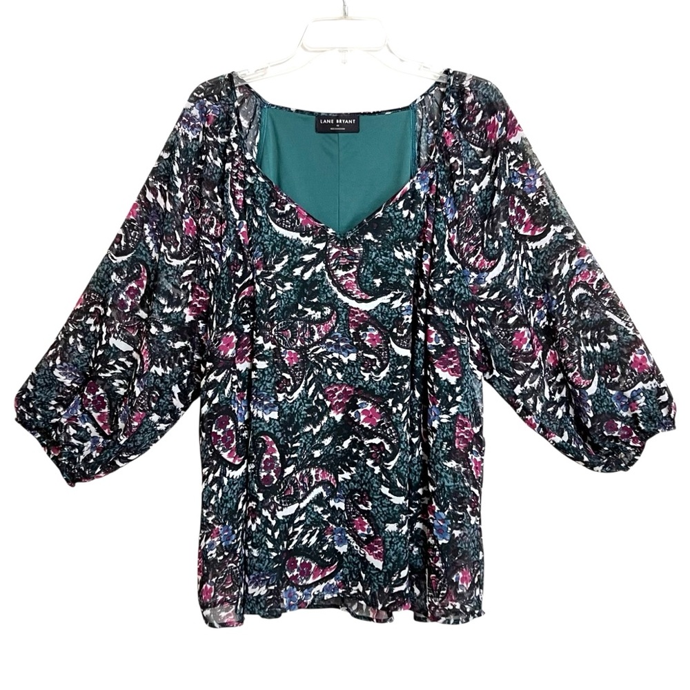 Lane Bryant Dark Floral Forest Metallic Fleck Top Womens 20 Plus Size Green